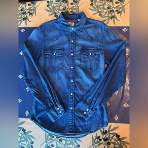 Levi's Mens Barstow Western Denim Shirt Faded Y2K Blue Cotton Small Petite Slim